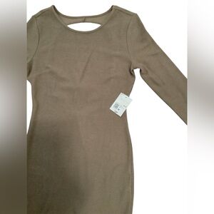 Forever 21 Taupe Brown Ribbed Stretch Knit Long Sleeve Bodycon Mini Dress M NWT